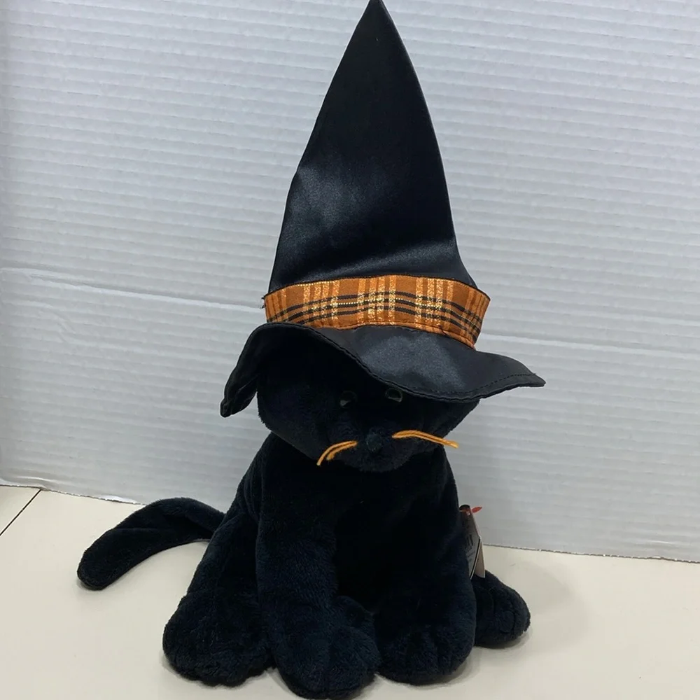 Ty Merlin 2005 Pluffies Halloween Black Cat Witch Hat Stuffed Animal Tags Vtg